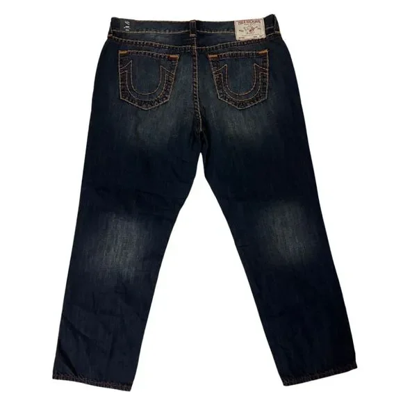 True Religion Bobby Relaxed Baggy Thick Stitch Dark Wash Jeans 40" x 32"
